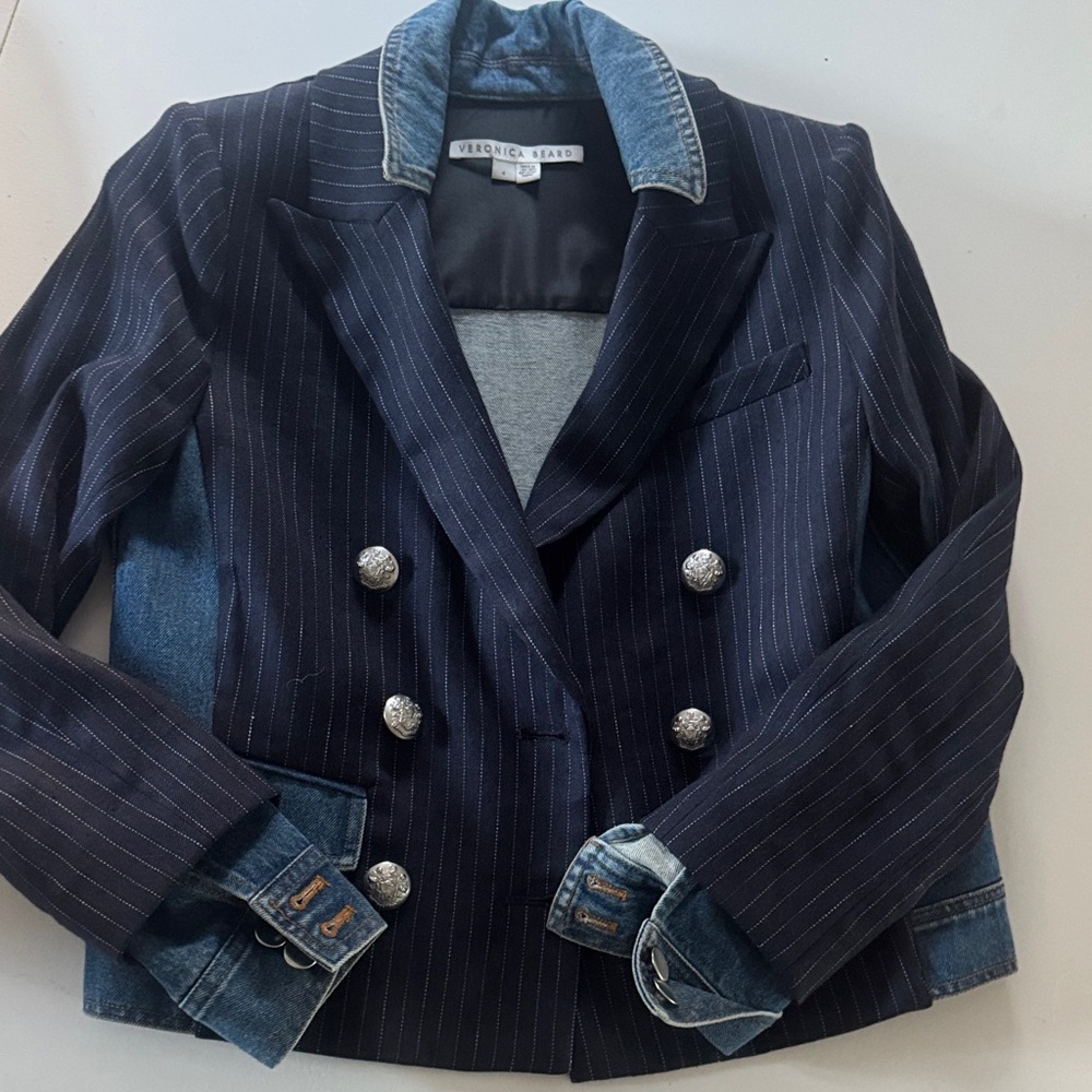Veronica Beard Navy and Denim Pinstripe Blazer